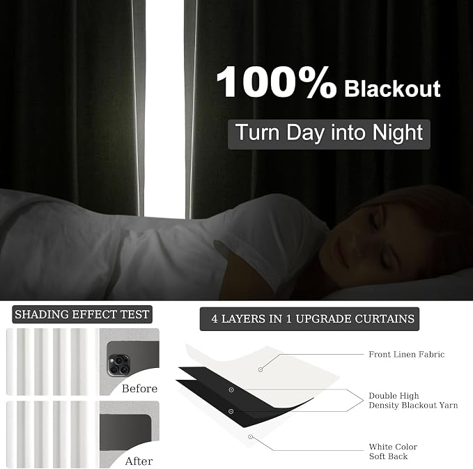 Topfinel Snow White Blackout Linen Curtains 102 Inches Long - Image 5
