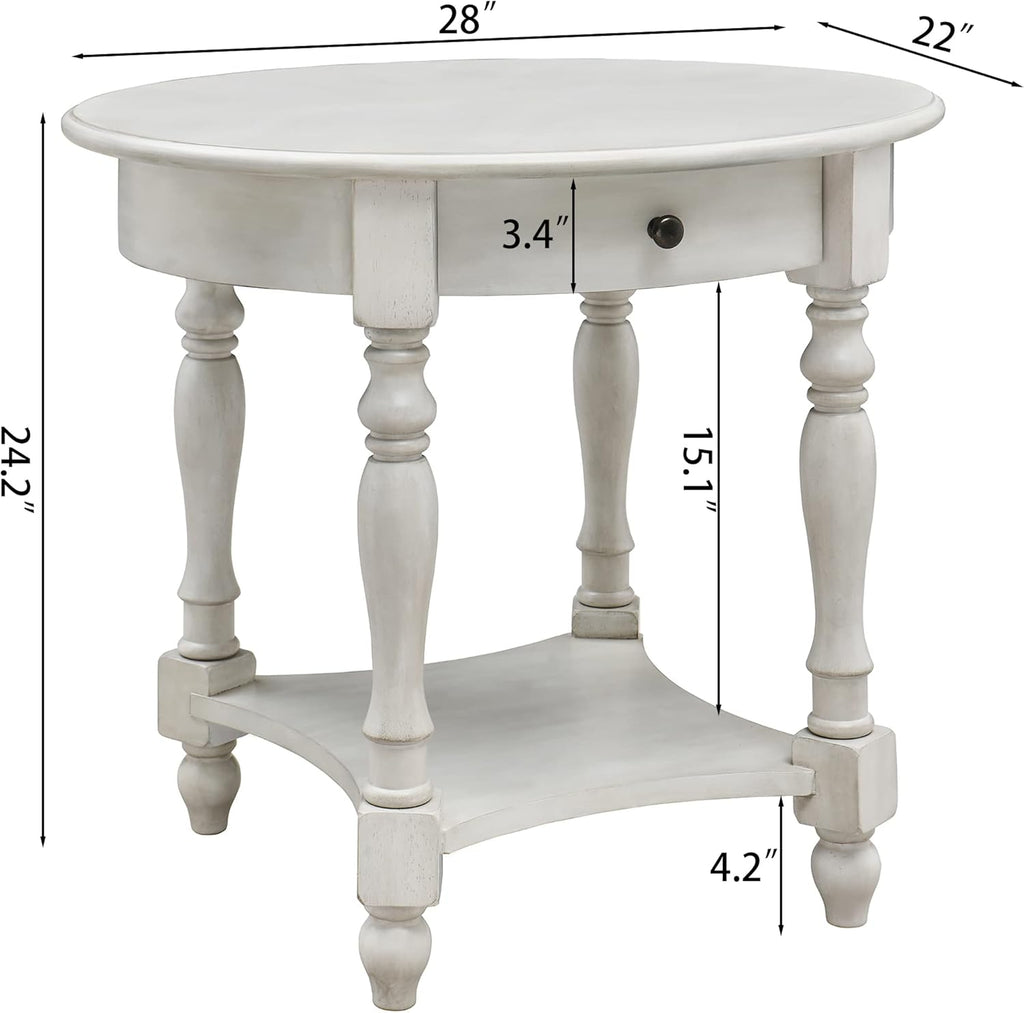 MODERION Oval End Table with Drawer, Solid Wood Sofa Side Storage Shelf, Traditional Living Room Corner Table, Nightstand, Easy Assembly 28INCH x 22INCH 24INCH Antique Walnut CJZ2233RW White