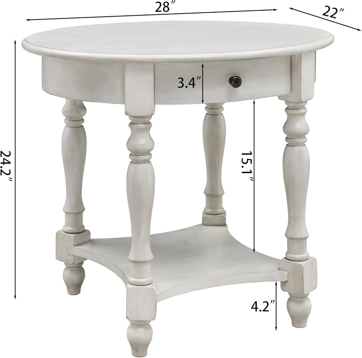 MODERION Oval End Table with Drawer, Solid Wood Sofa Side Storage Shelf, Traditional Living Room Corner Table, Nightstand, Easy Assembly 28INCH x 22INCH 24INCH Antique Walnut CJZ2233RW White