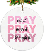 Christian Christmas Ornaments, Pray on It Pray Over it Pray Through It Scripture Religious Ceramic Christmas Xmas Ornament Keepsake Decorations, Christian Gifts for Women Teen Girls