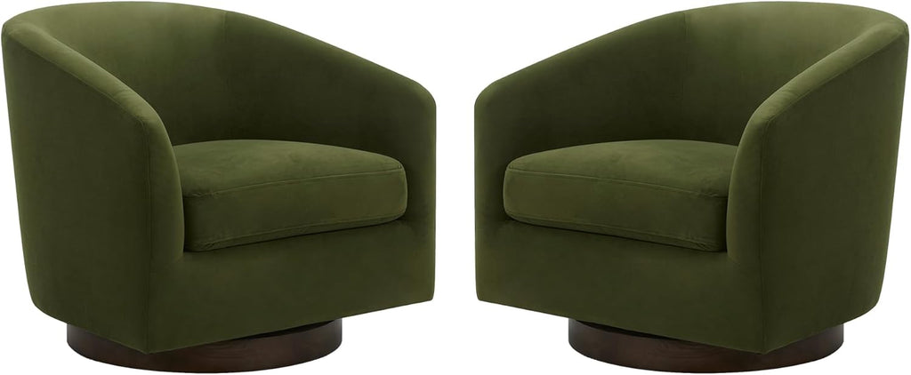 CHITA Swivel Accent Chair, FSC Certified Upholstered Velvet Barrel Chair for Living Room Set of 2, Fully Assembled, Forest Green