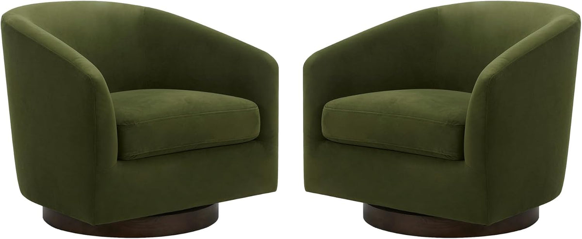 CHITA Swivel Accent Chair, FSC Certified Upholstered Velvet Barrel Chair for Living Room Set of 2, Fully Assembled, Forest Green
