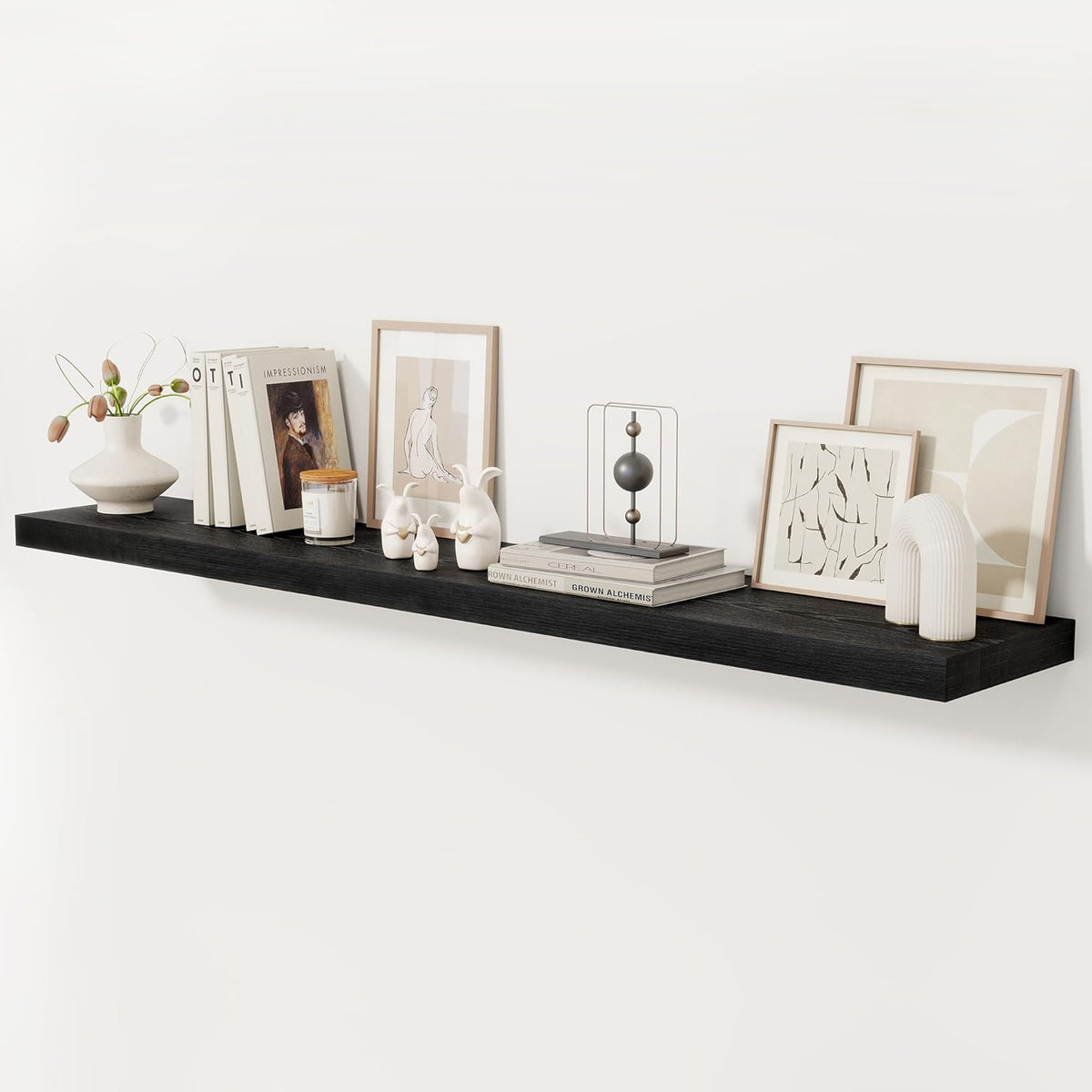 Fun Memories 72 Inch Floating Shelf, 12 Inch Deep Wall Shelf for Fireplace Mantel, Deep Storage Shelves for Home & Office, Wall Shelves with Invisible Bracket, Black, Set of 1