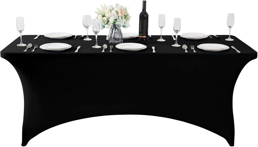 Spandex Table Cover for 6Ft or 4fT or 8ft Table Universal Fitted Stretch Tablecloth for Party, Banquet, Wedding and Events-Black