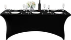 Spandex Table Cover for 6Ft or 4fT or 8ft Table Universal Fitted Stretch Tablecloth for Party, Banquet, Wedding and Events-Black