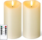 NURADA Outdoor Flameless Candles with Remote Timer - Waterproof Realistic Flickering LED Pillar Electric Battery Operated Fake Candle for Holiday Home Wedding Fireplace Decor - Ivory 2 Pack (6" 6")
