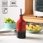 Sweejar Ceramic Olive Oil Dispenser Bottle, Opaque Oil Cruet Protects Oil to Reduce Oxidation, Suitable for Oil, Vinegar, Coffee Syrups & Other Liquids, Pack of 1, 15.5 Fl Oz (Gradient Red)