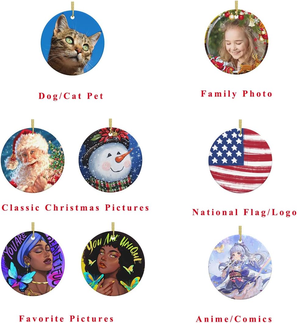 Custom Unique Photo Christmas Ornaments Personalized Family Xmas Tree Ornament with Your Picture and Text 2022 Round Ornament, Decoration Gift (Round)