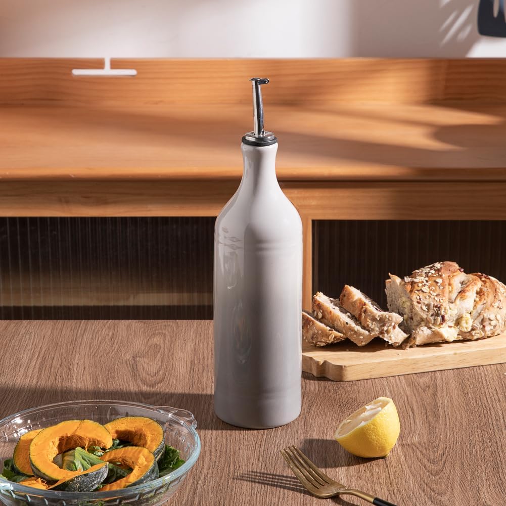 Sweejar Large Ceramic Olive Oil Dispenser Bottle, Opaque Oil Cruet Protects Oil to Reduce Oxidation, Storage Oil, Vinegar, Soy Sauce & Other Liquids, Pack of 1, 24 Fl Oz (Gradient Fog Gray)