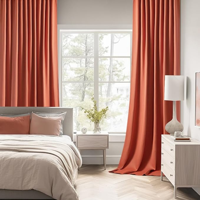 MIULEE Fall Burnt Orange Back Tab Blackout Curtains 52"x84" Length 2 Panels | - Image 2