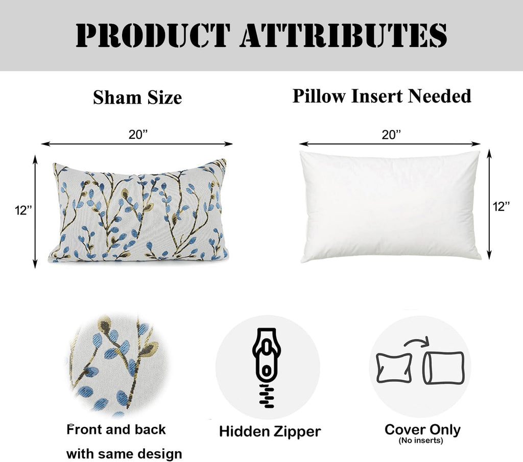 YOUR SMILE Classical Embroidery Jacquard Blue Square Decorative Throw Pillow Case Cushion Cover,12x20 inch