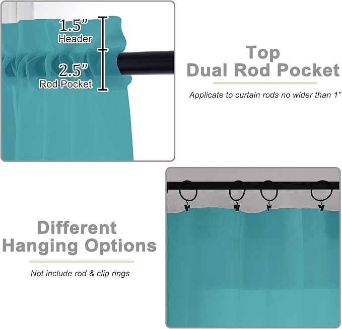 Turquoise Sheer Curtain for Bedroom Living Room 72 Inches Long 2 Panels Set - Image 4