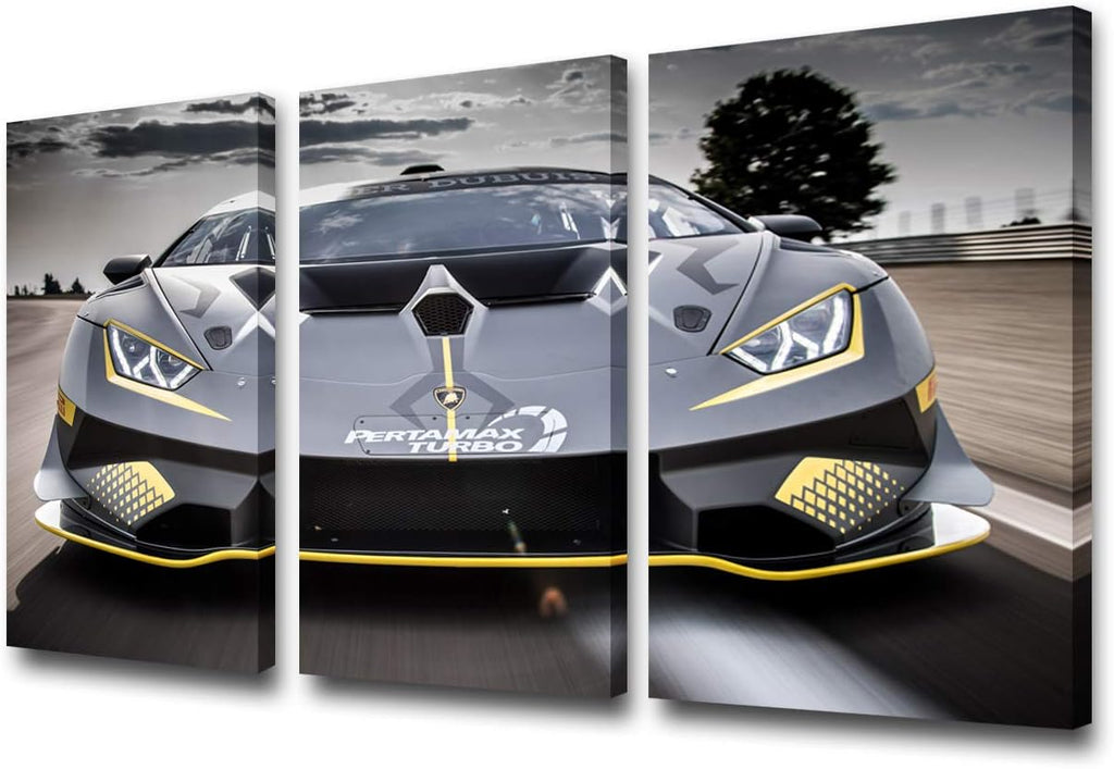 Bedroom Pictures Wall Decor Gloomy Landscape Painting Sports Car Artwork Giclee Multi Panel Print on Canvas Wall Art Modern House Decor Framed Gallery-Wrapped Ready to Hang - 12 x 24 inch x 3 Pieces