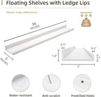Picture Ledge Shelf, Wood Floating Shelves Set of 2, 36 inch Picture Ledge Shelves, Photo Ledge Nursery Book Shelves Wall Mounted for Living Room Kids' Room Bedroom, Color White