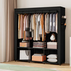 SORCEDAS Portable Closet Wardrobe Storage Organizer Metal Hanging Rack Non-Woven Fabric 50 Inch (Black)