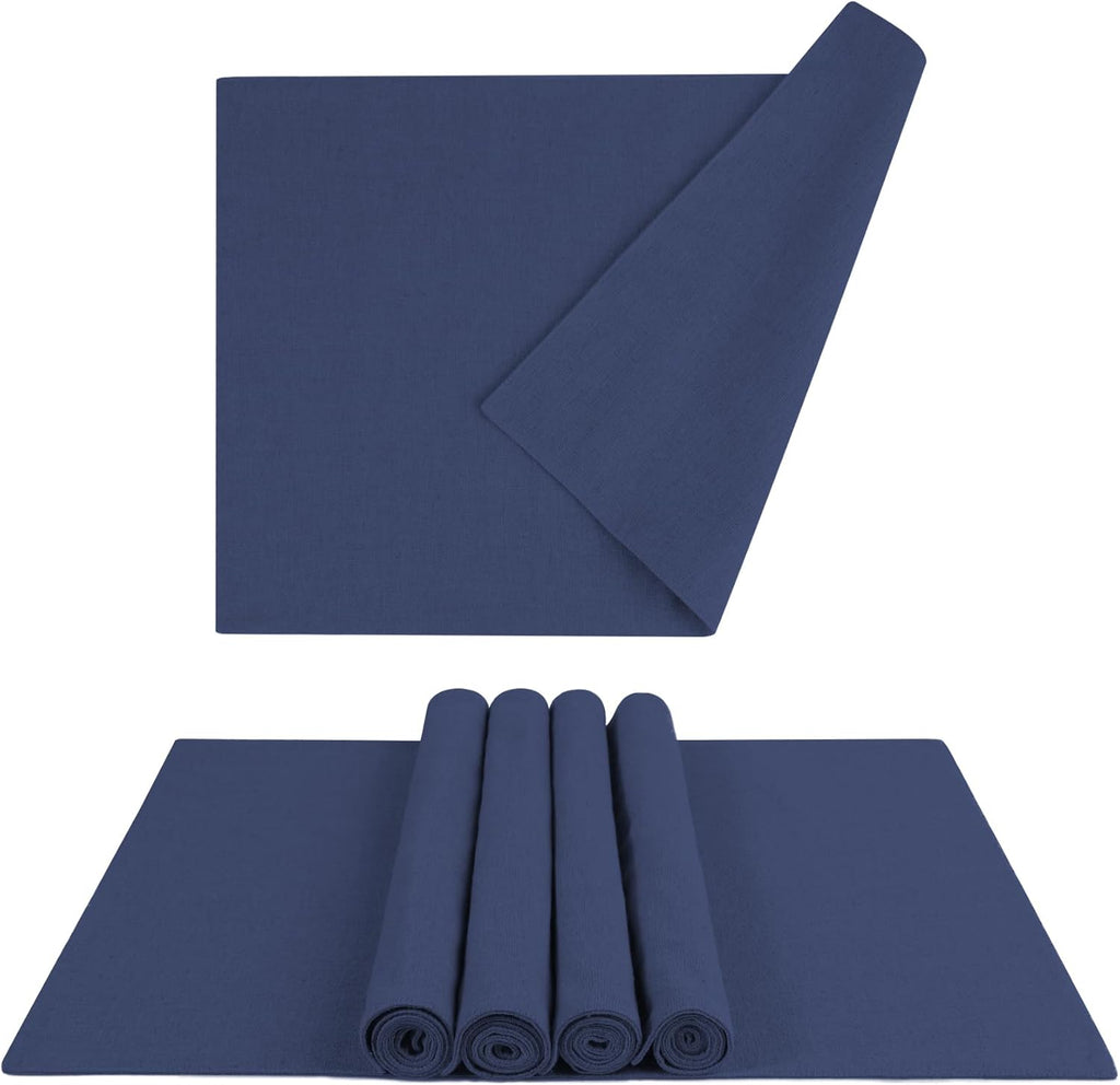 MANSPHIL Navy Blue Cloth Placemats Set of 6, Double Layer Faux Linen Place Mats Heat Resistant Washable Table Mats for Dining Kitchen, 13x19 Inch