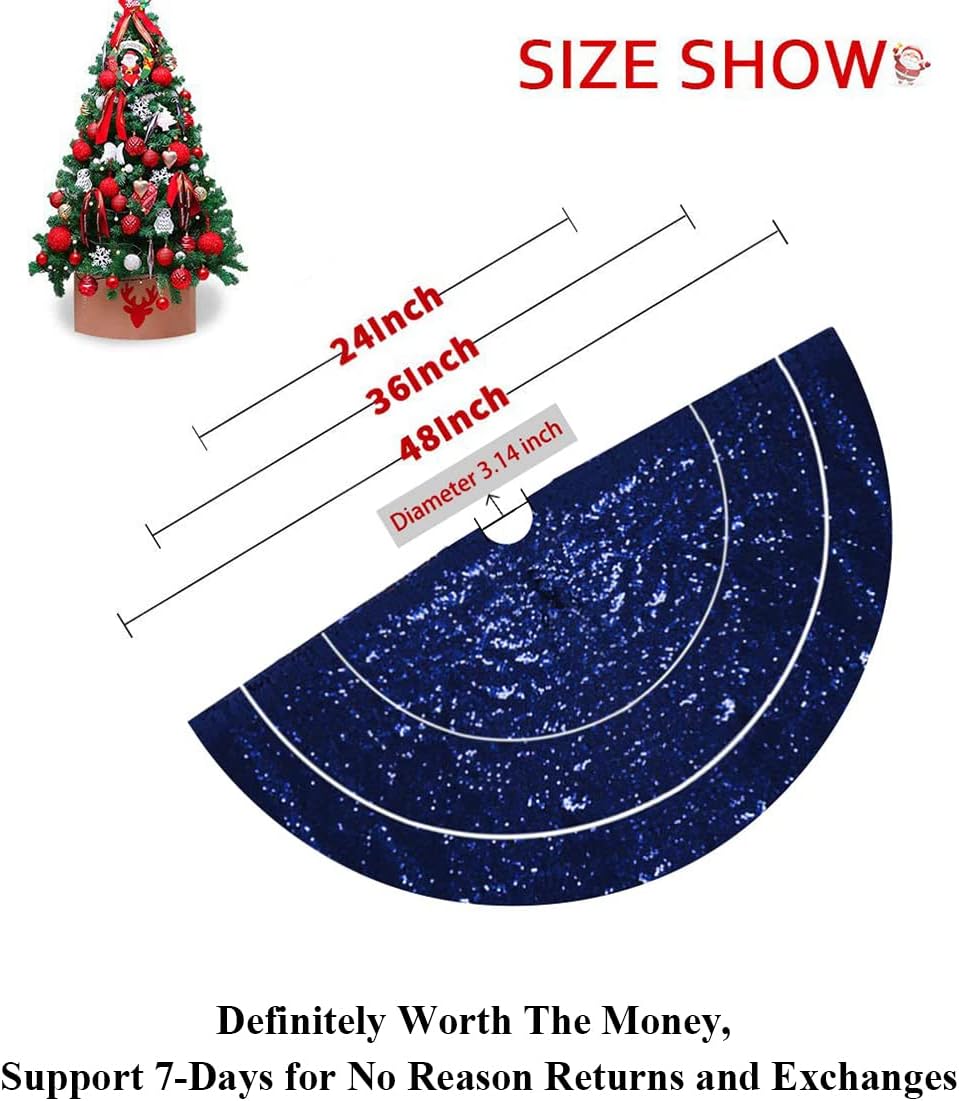 Partisout 24-inch Navy Blue Sequin Tree Skirt Christmas Skirt Tree Navy Blue 24in Xmas Tree Skirt Rustic Tree Skirt Sparkle Christmas Tree Skirt for Party Wedding Plam Decorations-191024