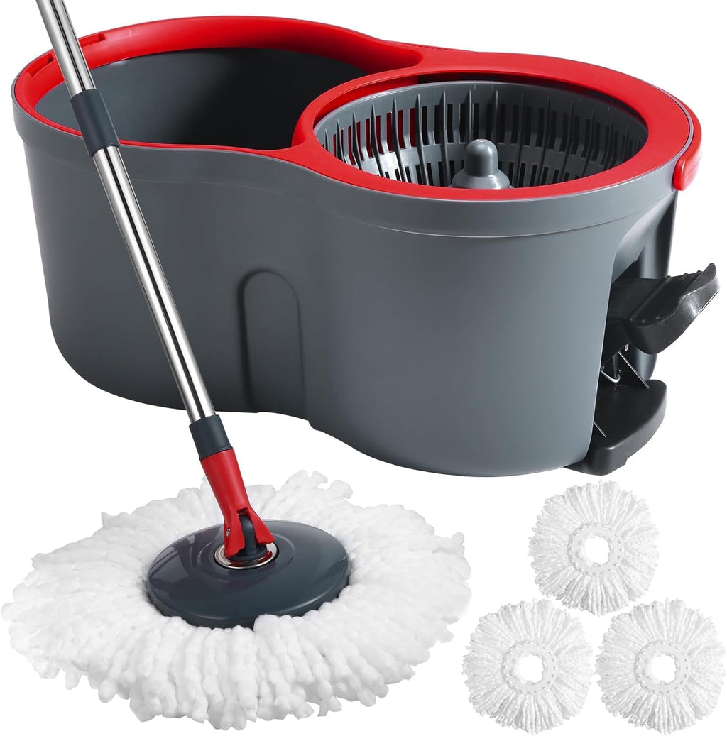 360° Spin Mop and Bucket Set Cleaning System,Mop and Bucket with Wringer Set for Home,Wet Dust Mop for Floor Cleaning with 4 Mop Heads