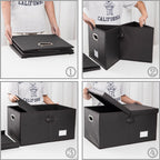 PRANDOM Collapsible Storage Box with Lid [3-Pack] Leather Fabric Foldable Storage Bin Organizer Container Basket Cube with Cover for Home Bedroom Closet Office Nursery Black(22.8X15.7X11.8)