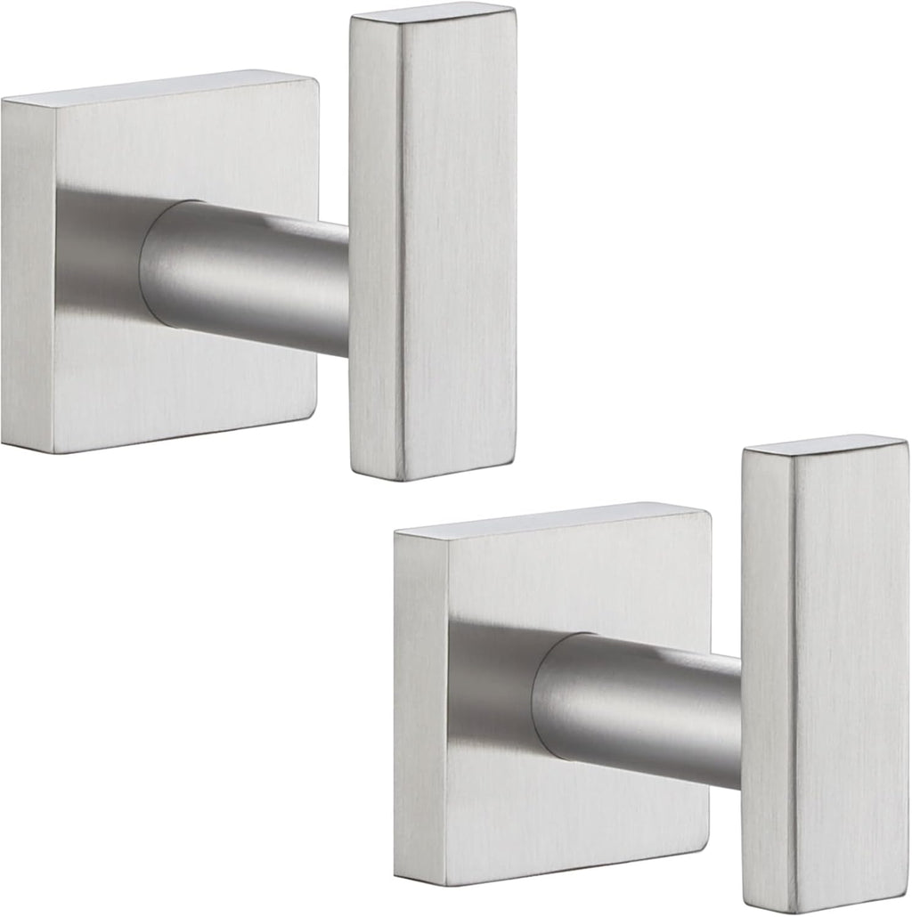 Angle Simple Bathroom Towel Hook 2 Pack, SUS304 Stainless Steel Bath Robe Holder, Modern Coat Hook Wall Mounted, Brushed Nickel