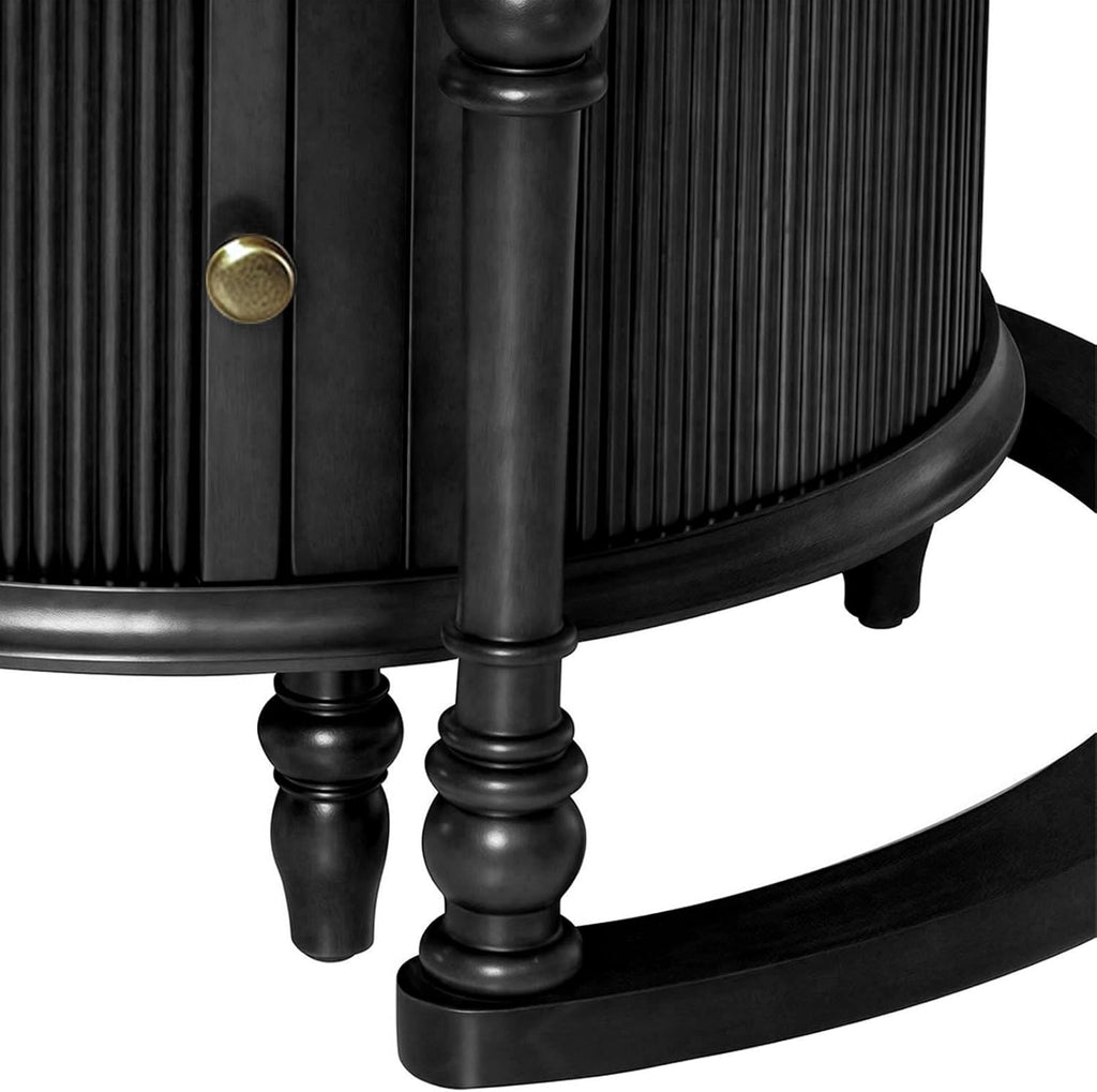 31.5'' Black Nesting Coffee Table Set of 2, Solid Wood Round Nesting Coffee Table Fluted with Storage for Living Room Office