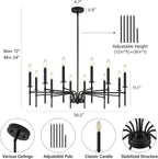 12 Light Black Chandelier Light Fixture, Modern Farmhouse Chandeliers for Dining Room Light Fixture, Metal Candle Pendant Chandelier for Foyer Entryway Stairs Living Room Bedroom Kitchen
