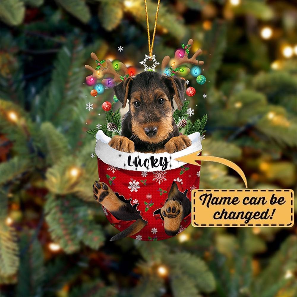 Airedale Terrier Dog Christmas Ornament, Airedale Terrier in Snow Pocket Christmas Tree Ornament, Dog Lovers Gift Idea Xmas Decor, Christmas Decorations for Tree, Christmas Ornament Gift for Dog Lover