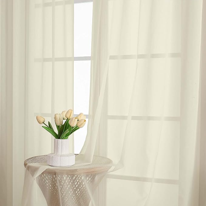 Extra Long Cream Sheer Curtains 96 Inches Long 2 Panels Set, Soft Lightweight - Image 6