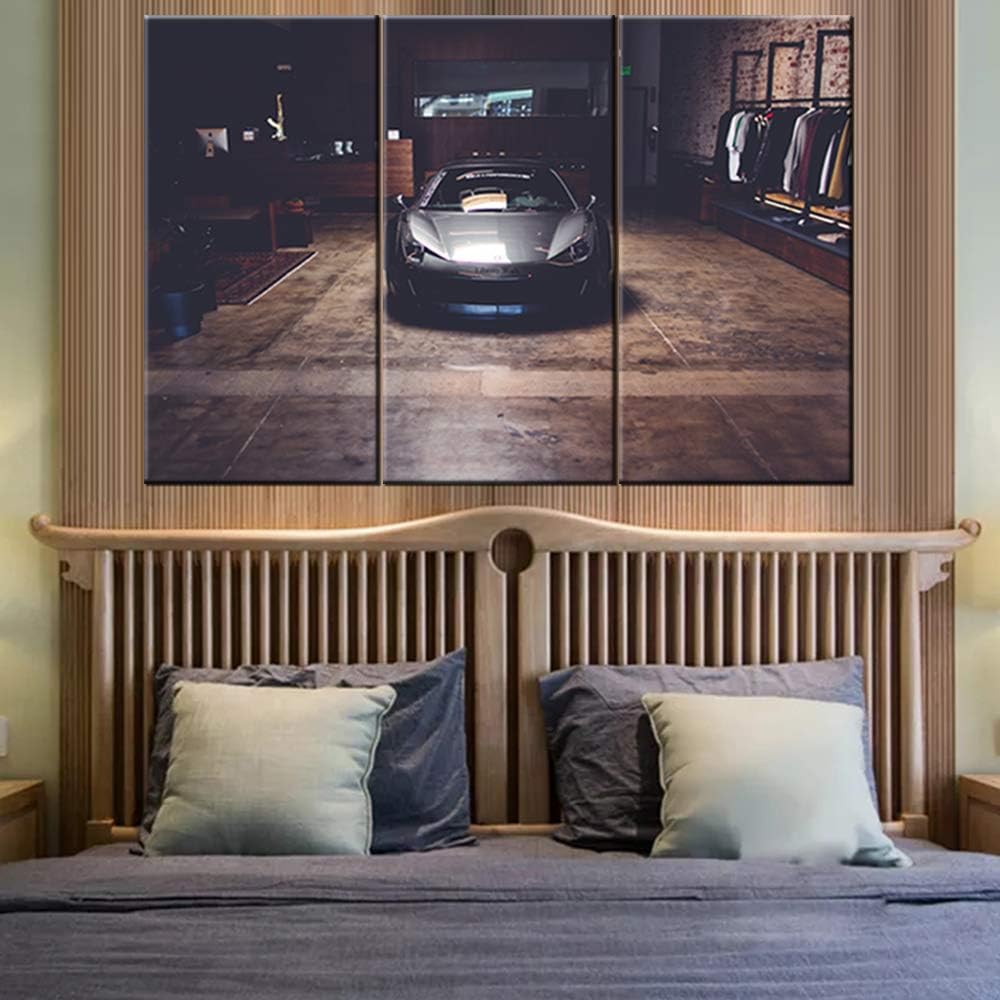 TUMOVO Canvas Print Wall Art Painting Black Speedy Racing Car Picture Sports Car Modern Giclee Prints Stretched and Framed Artwork - 28 x 14inch x 3 Panel