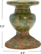 Creative Co-Op 2-Tone Sculptural Terracotta Pillar Candle Holder, Distressed Green