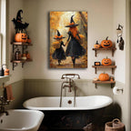 Mother Witch And Child Daughter Witch Wall Art,Halloween Autumn Woodland Forest Path Picture,Family Room Nursery Playroom Kids Room Decor,8"x12" Framed