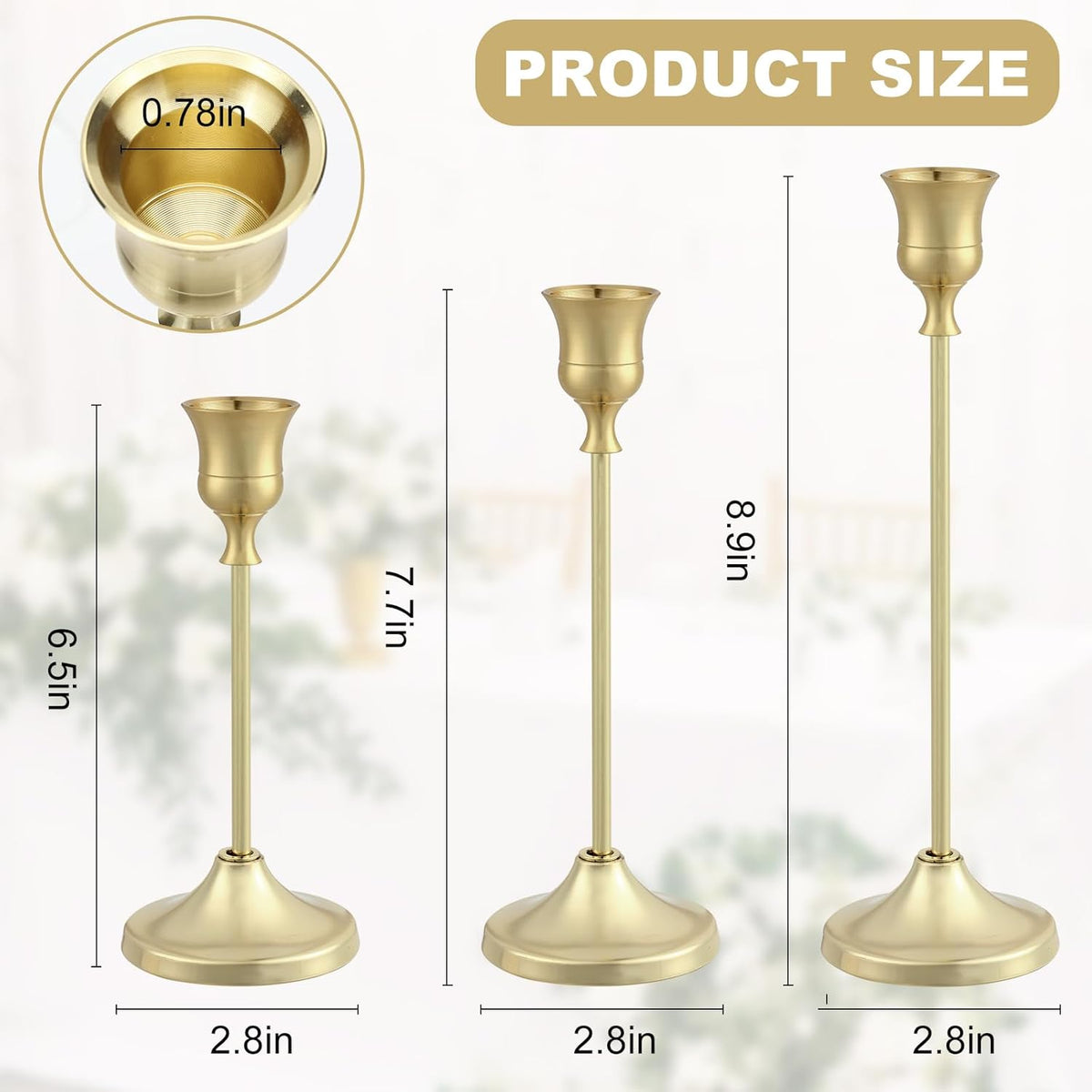 Candlestick Holders 6PCS, Metal Taper Candle Holder, Gold Candle Holders for Pillar Candles, Candle Holder for Halloween Decorations
