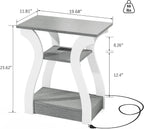 End Tables Living Room, Grey End Table with Charging Station, Grey Side Table, Nightstand for Bedroom, 3 Tier End Table with Storage Shelf for Living Room