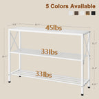 Hoctieon White Industrial Console Table, 3 Tier Entryway Tables, Hallway Desk, Narrow Sofa Tables with Shelves, Entrance Table for Entryway, Living Room, Foyer, Hallway, Office, White