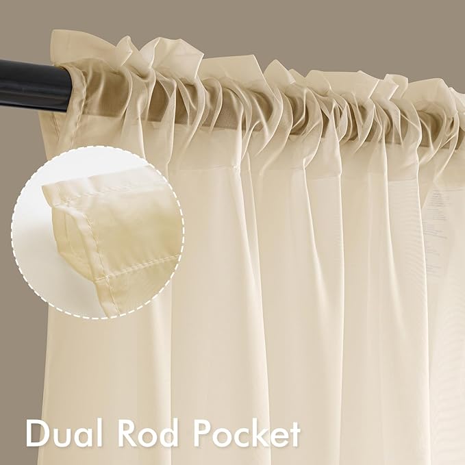 MIULEE Butter Cream Sheer Curtains 108 Inches Long 4 Panels 54 x 108 Inches | - Image 2