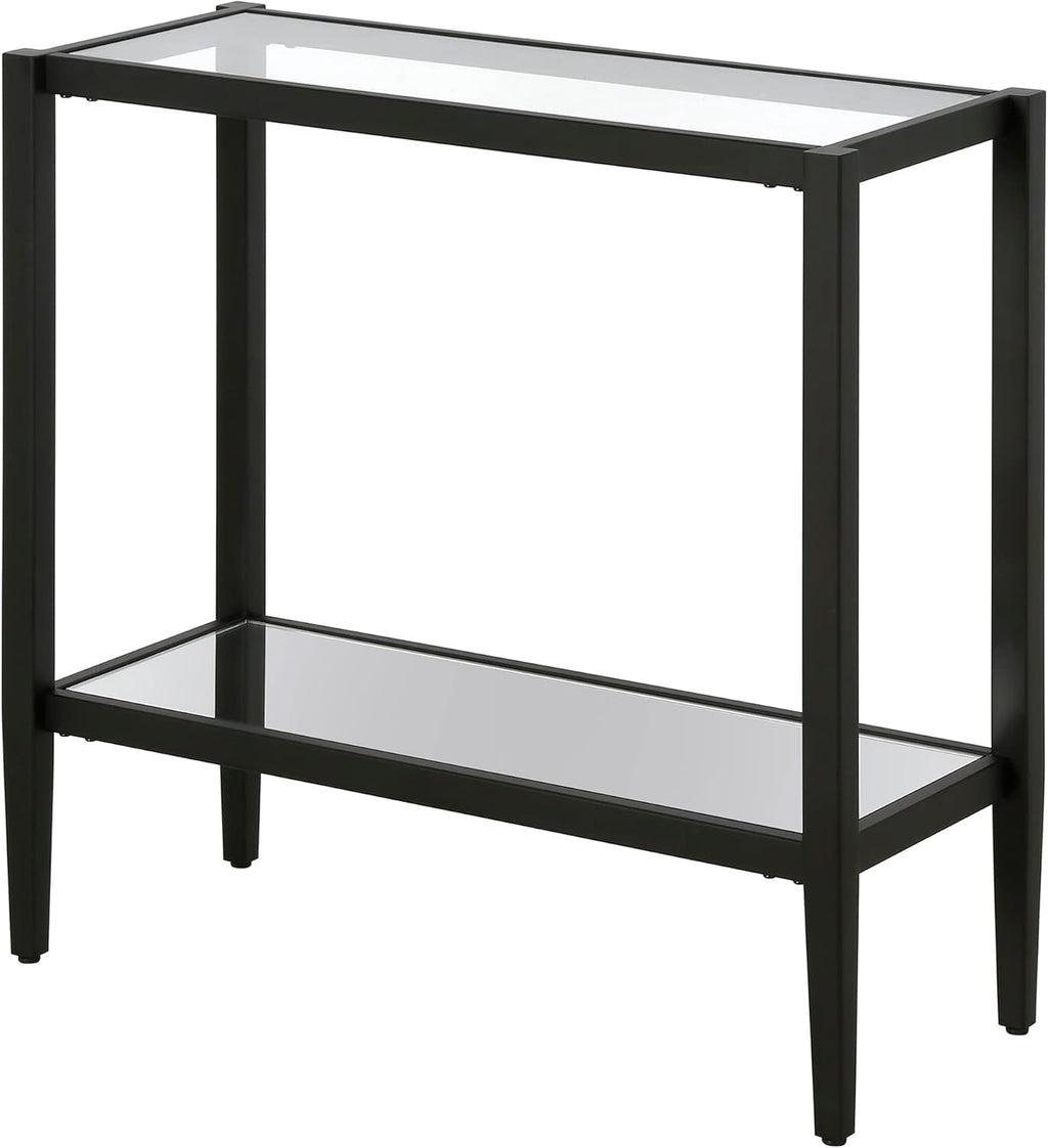 Henn&Hart 24" Wide Rectangular Side Table with Glass Shelf in Blackened Bronze, Table for Living Room, Bedroom