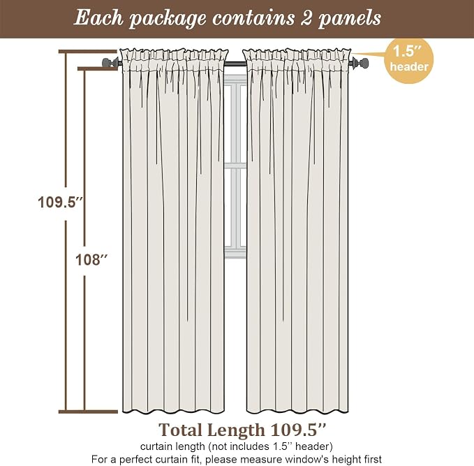 Chyhomenyc Extra Long Pink Sheer Curtains 108 Inches Long 2 Panels, Light - Image 3