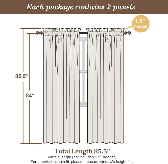 Chyhomenyc Chocolate Brown Sheer Curtains 84 Inches Long, 2 Panels | Light - Image 2