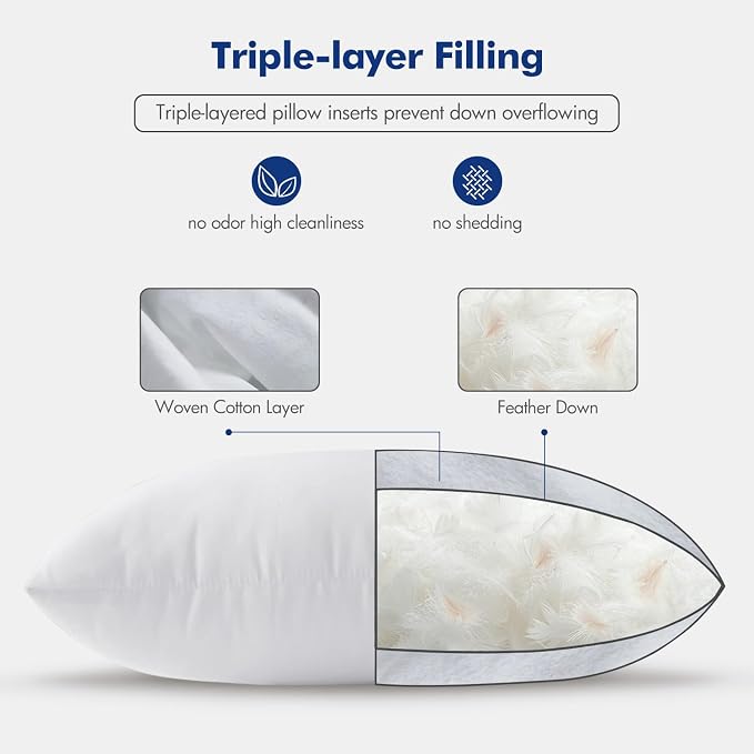 MIULEE 26x26 Euro Pillow Inserts, Double-Layer Down-Proof Cotton Cover - Image 6