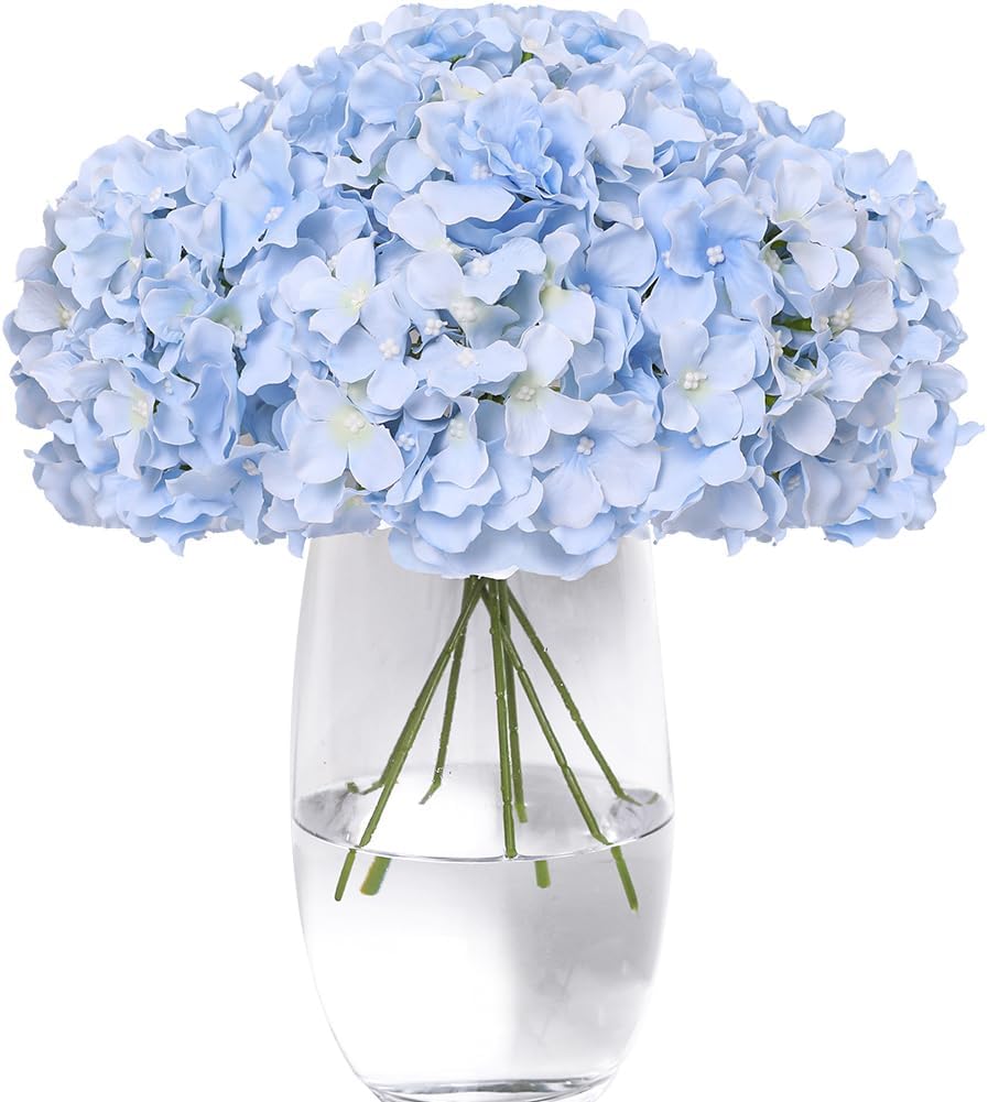 Tifuly Hydrangea Artificial Flowers -12 pcs Realistic Fake Hydrangea Silk Flowers with Stems Faux Hydrangea Flowers Heads for Office Home Party Wedding Centerpiece DIY Floral Decor(Sky Blue)