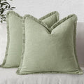 MIULEE Boho Linen Fringe Decorative Throw Pillow Covers Sage Green 18x18 | Set by MIULEE