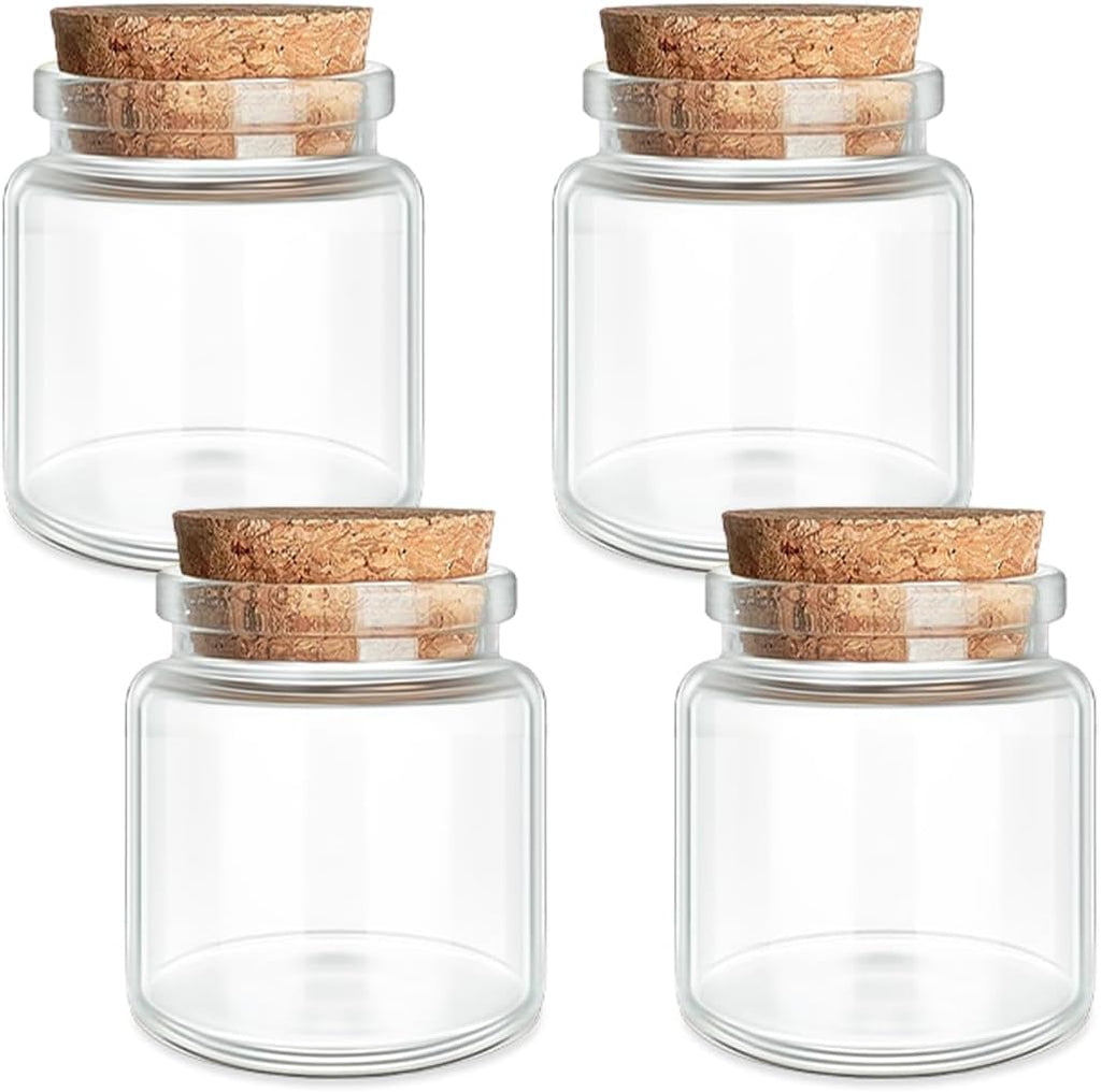 JIUYUE 4 pcs 50 ml Glass Bottles with Cork,Storage Bottles for Liquids(1.7 oz-1.85x1.96 inch)