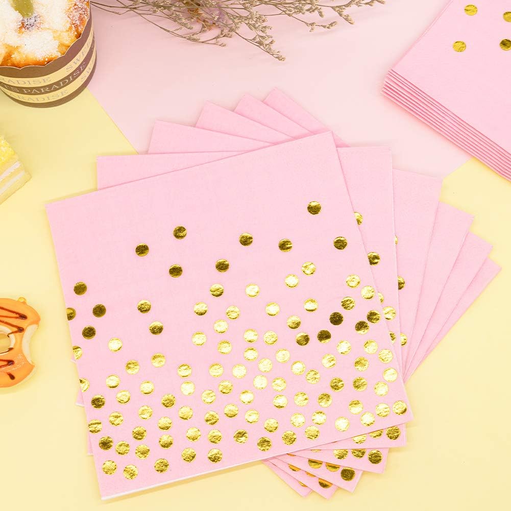 Tiblue Pink & Gold Party Supplies 350 PCS Disposable Dinnerware Set, Pink Paper Plates Napkins Cups, Gold Plastic Forks Knives Spoon for Graduation Birthday Baby Shower Wedding Bachelorette Engagement