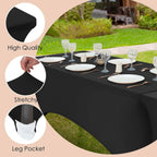 Craft And Party 2 Pack 8ft Black Spandex Tablecloth – Fitted Stretch Cover – Universal Fit for Folding Tables – Wrinkle-Free, Washable – Ideal for Parties, Weddings, Events