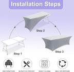 ABCCANOPY 6 FT Grey Spandex Table Cover Stretch Fitted Wrinkle Resistant Tablecloth Reuse for Rectangular Folding Table Patry Event Wedding Banquet Protector