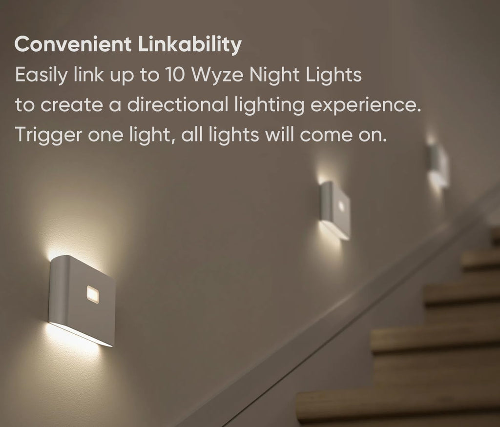 Rechargeable LED Night Lights with Motion & Dusk-to-Dawn Sensors - Soft White Stair Lights for Bathroom, Hallway, Bedroom - Magnetic Mount, Expandable Link System - 3 Pack