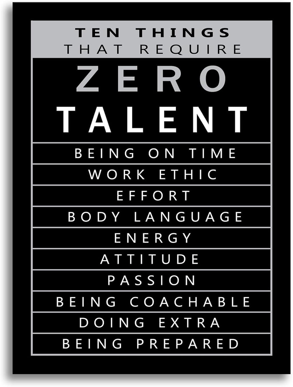 Inspirational Canvas Office Print Wall Art Ten Things That Require Zero Talent Poster Painting Modern Motivational Artwork Decor for Living Room Office Home Decor Wooden Framed[18" W x 24" H]