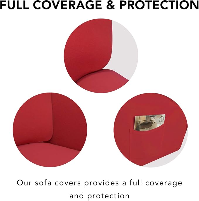 PureFit Stretch Oversized Couch Covers Fleece Sofa Slipcovers Red | 1-Piece - Image 3