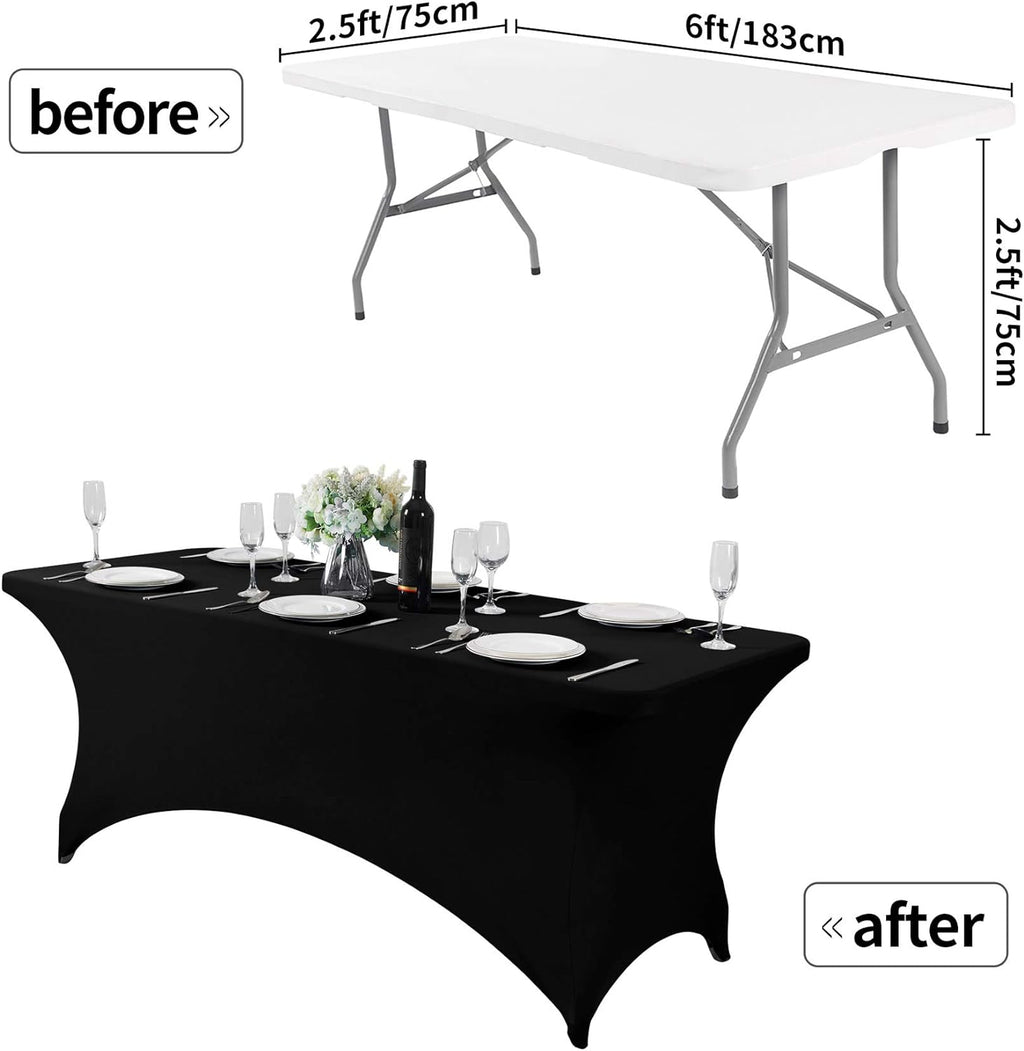 Spandex Table Cover for 6Ft or 4fT or 8ft Table Universal Fitted Stretch Tablecloth for Party, Banquet, Wedding and Events-Black