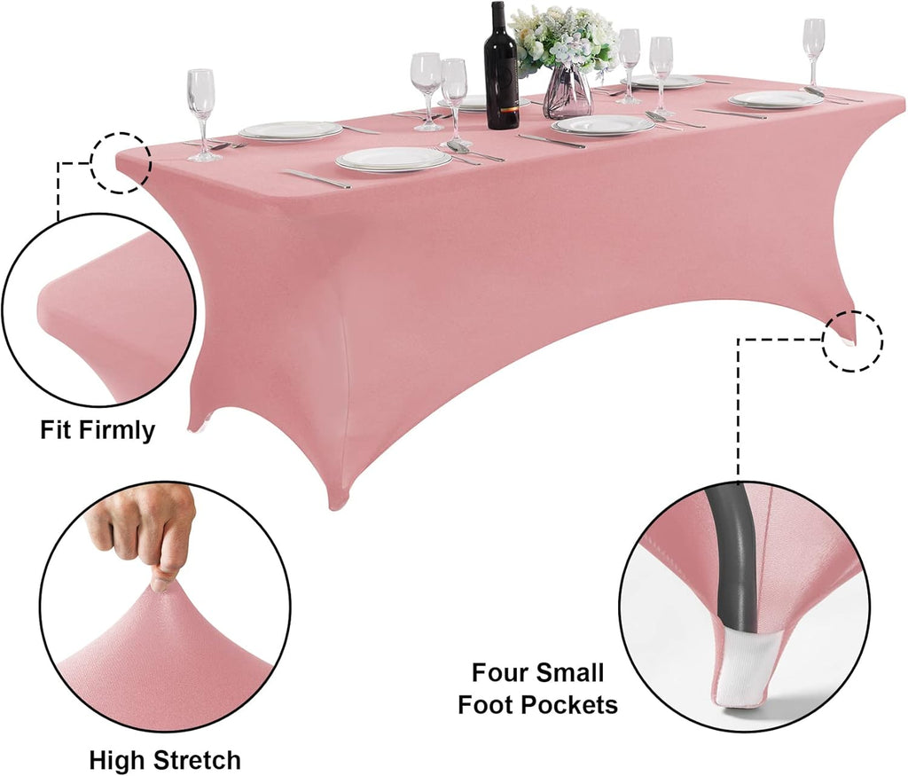 SuperO Waterproof Spandex Table Cover for 8FT Table Universal Fitted Stretch Tablecloth for Party, Banquet, Wedding and Events-Dusty Pink